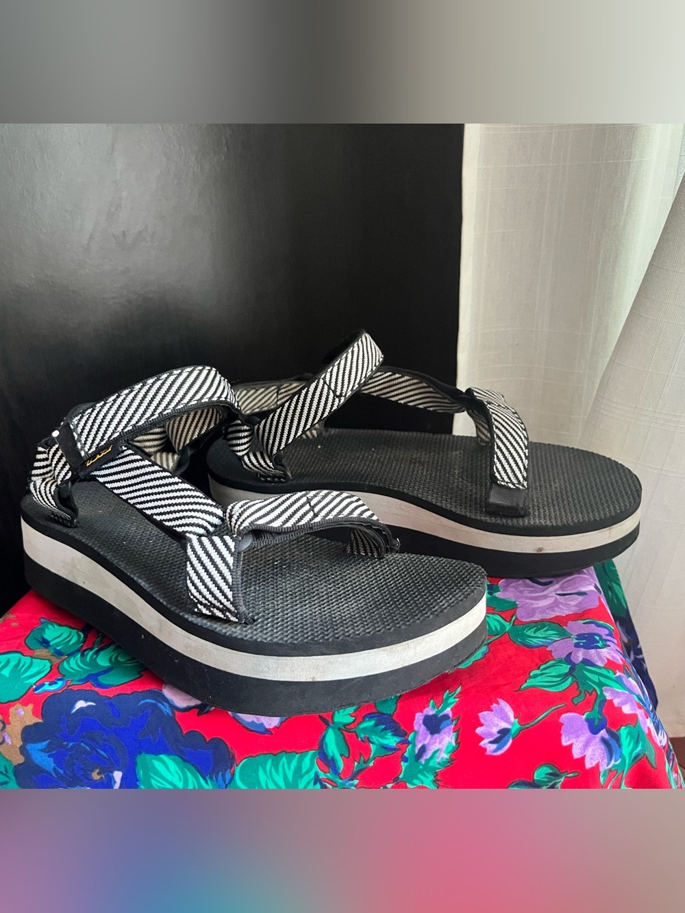 Teva Black and White Platform Sandals